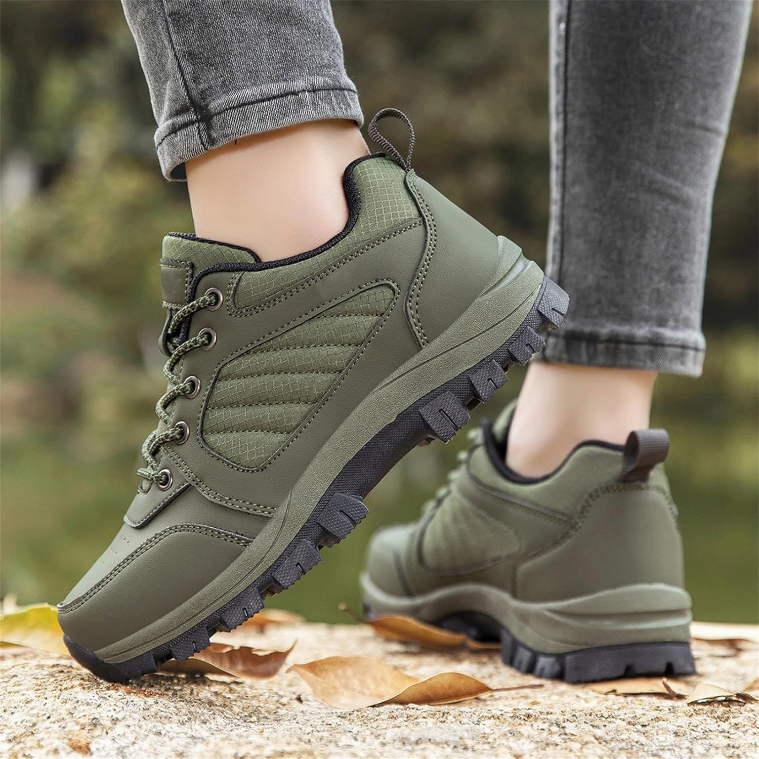 Slip On Gum Sole Women's Waterproof Hiking Shoes with Arch Support Lace Up Lightweight Breathable Walking Shoes for Outdoor Climbing Non Slip Casual Sneakers