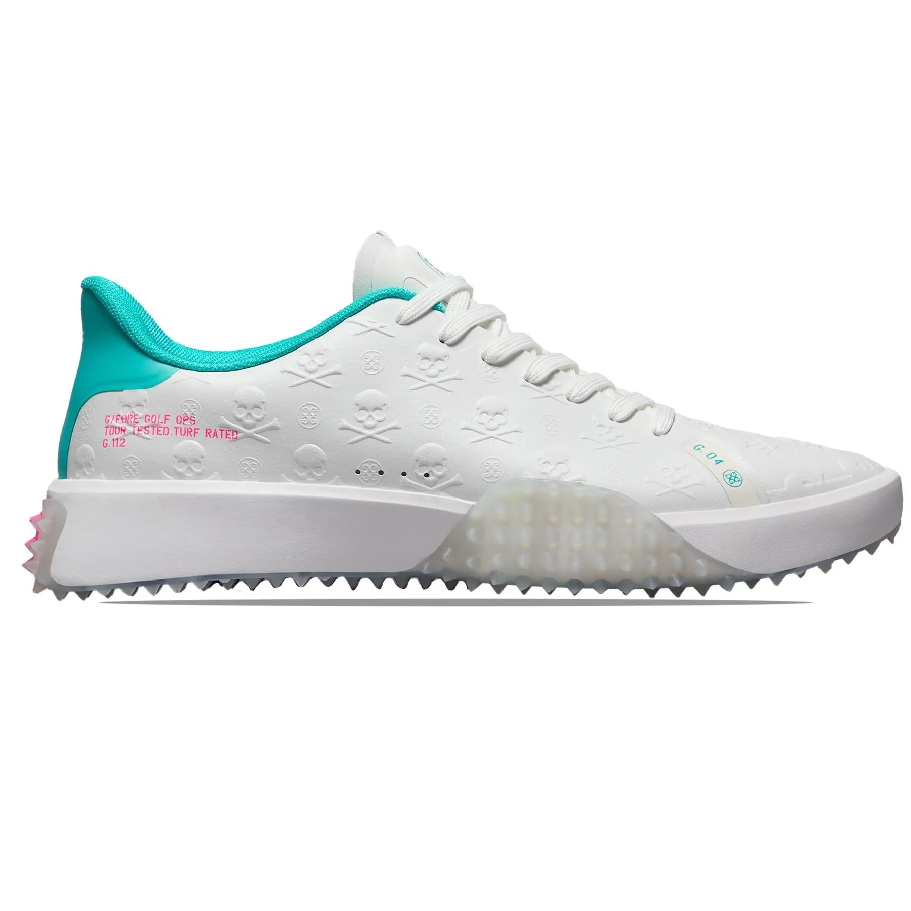 Wide Golf Shoe G.112 Embossed Skull & Tees P.U. Leather Golf Shoes Snow/Siren