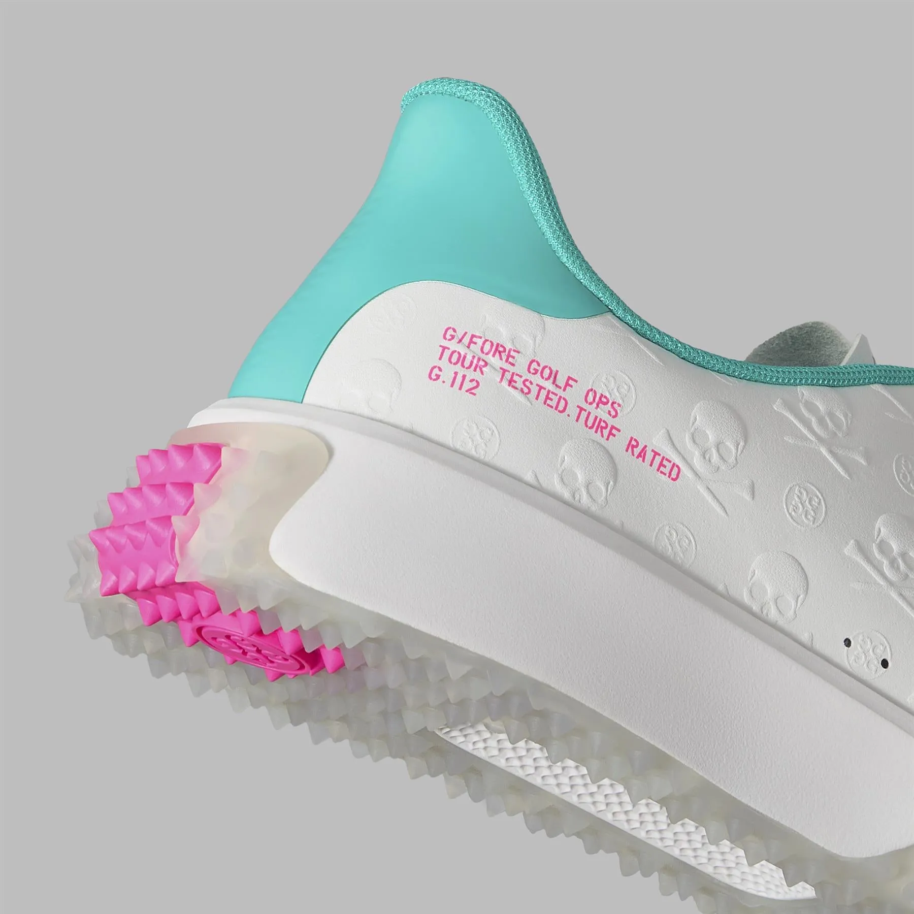 G.112 Embossed Skull & Tees P.U. Leather Golf Shoes Snow/Siren Golf Shoes Made In Usa