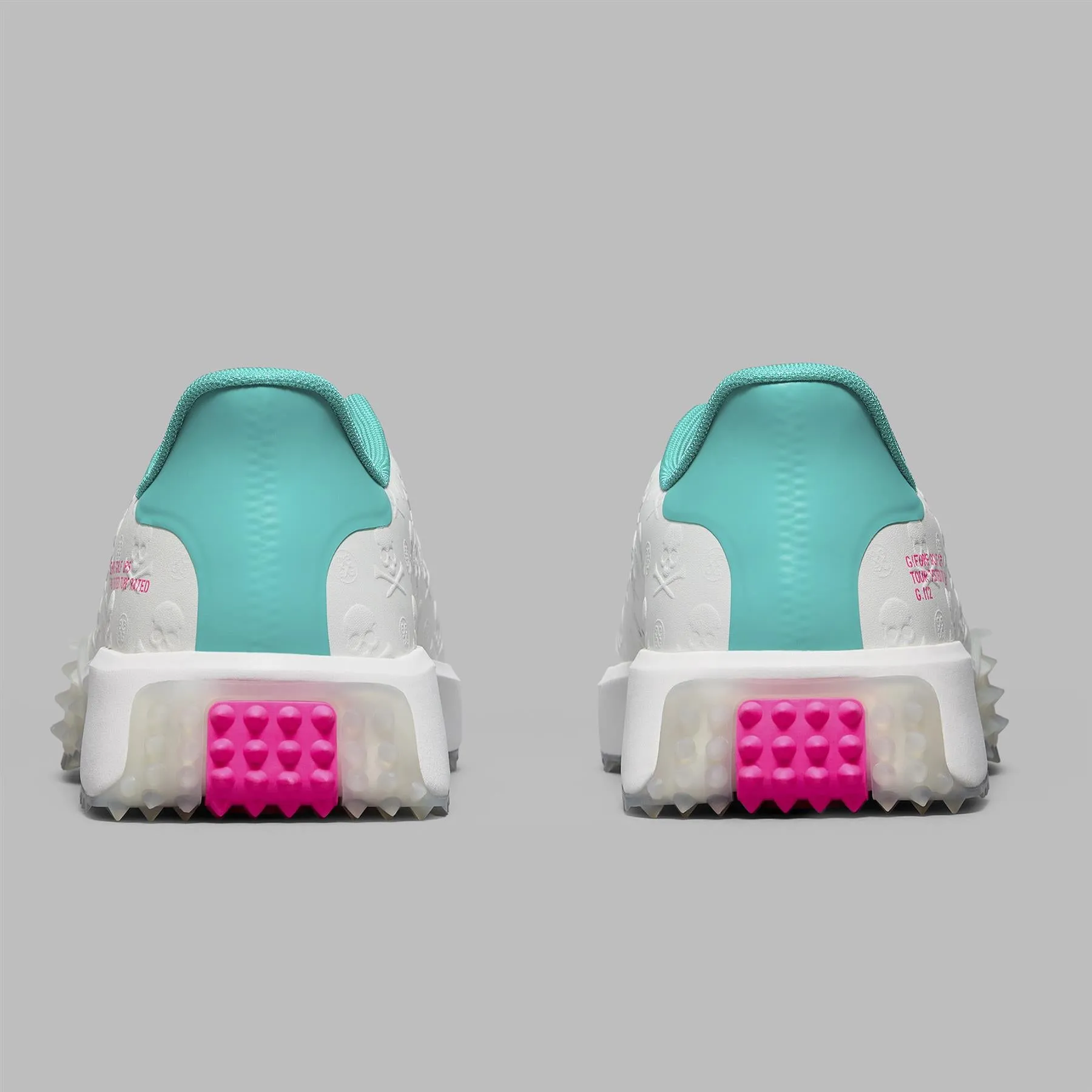 No Tie Golf G.112 Embossed Skull & Tees P.U. Leather Golf Shoes Snow/Siren