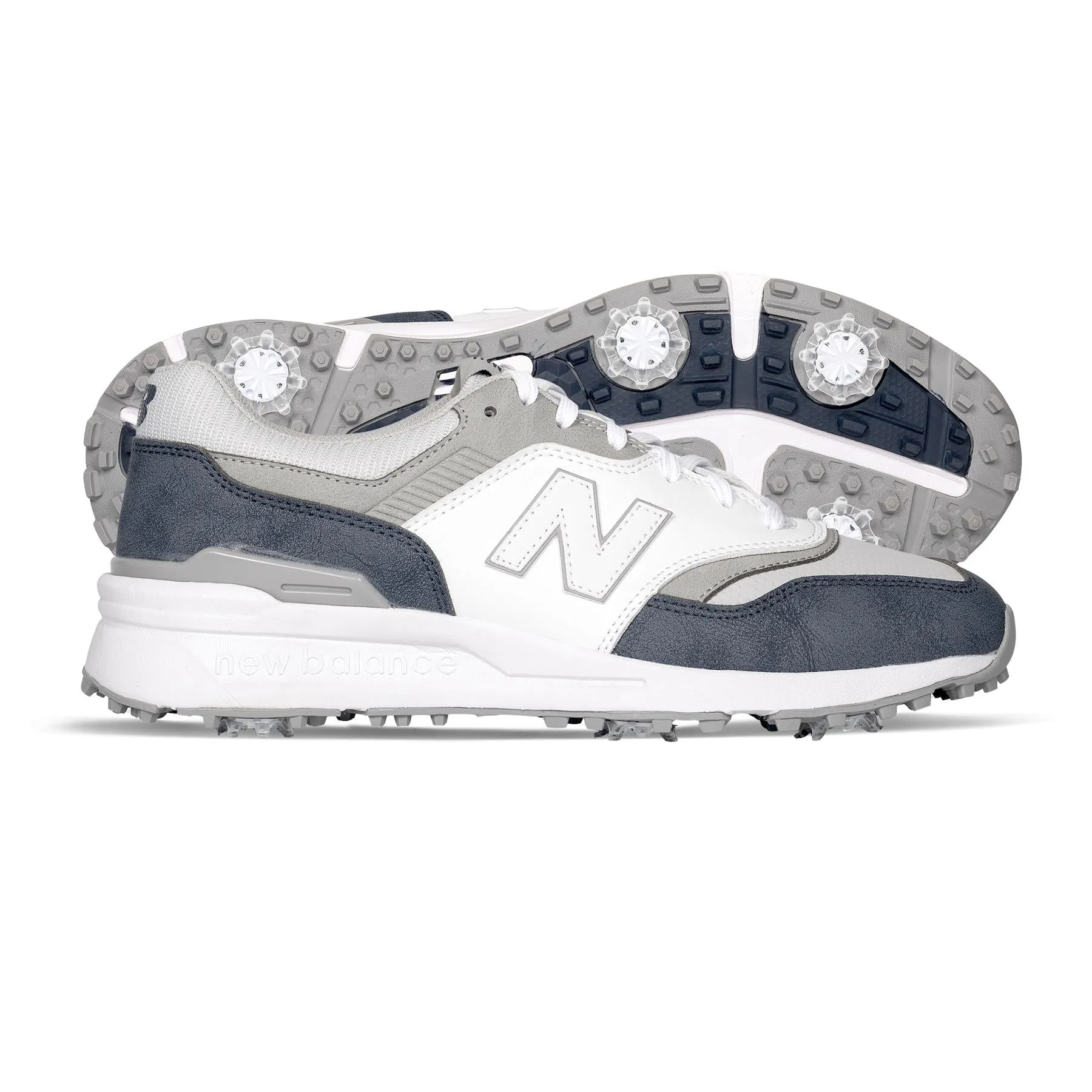 Wide Golf Shoes 997 Waterproof Spiked Golf Shoes Navy/White