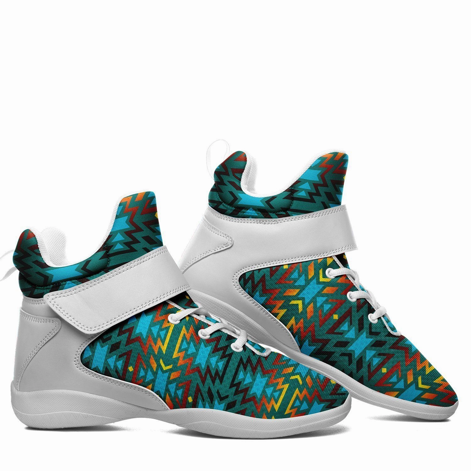 Fire Colors and Turquoise Teal Kid's Ipottaa Basketball / Sport High Top Shoes