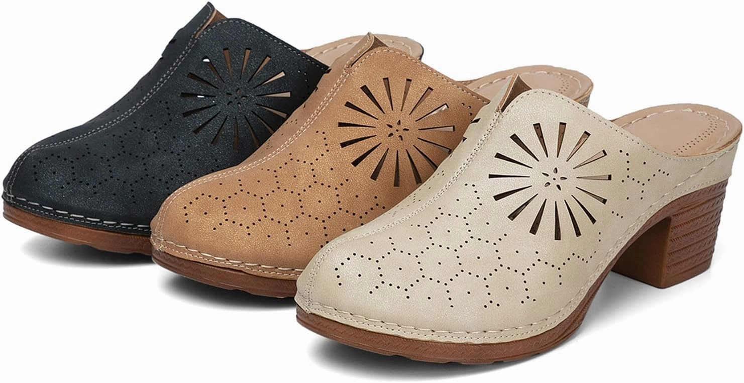 Rose Flip Flops Close Toe Clogs for Women Hollow Out Casual Block Chunky Heeled Sandals Dressy Slip On Mules Comfortable Close Toe Beach Sandals