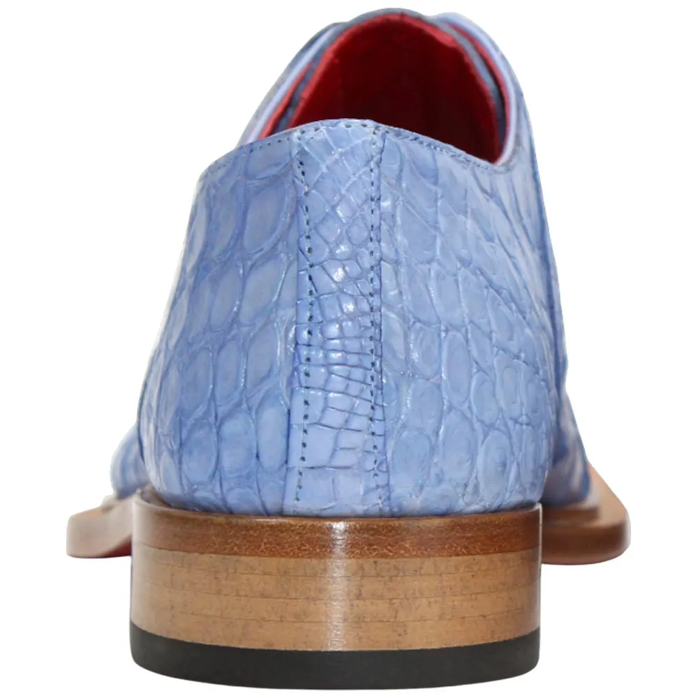 Comfortable Low Heeled Dress Shoes Genuine Alligator & Lizard Skin KINGSTON Blue Trendy Derby Shoes by Fennix of Italy