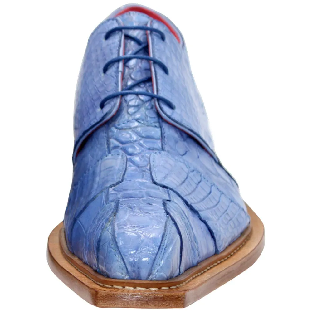 Genuine Alligator & Lizard Skin KINGSTON Blue Trendy Derby Shoes by Fennix of Italy Dress Shoes For Pants