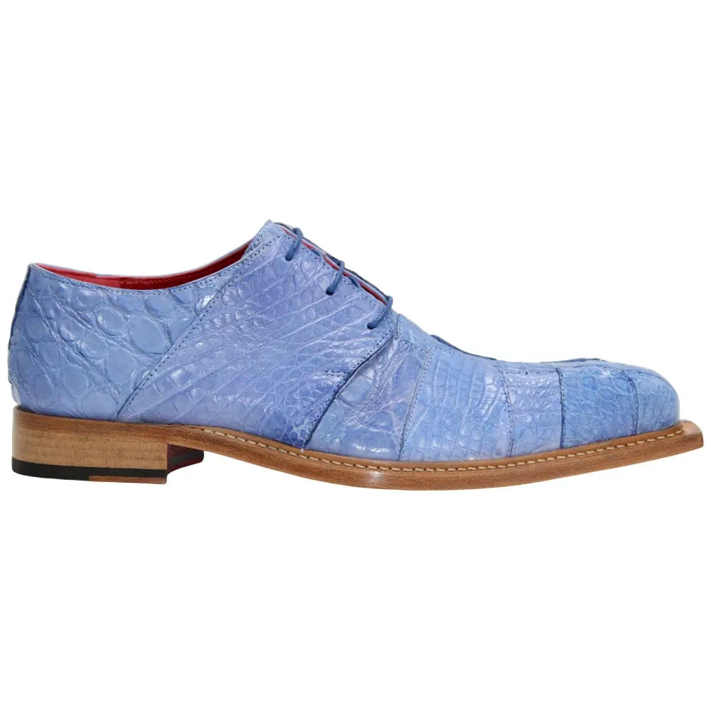 Casual Dress Shoes With Shorts Genuine Alligator & Lizard Skin KINGSTON Blue Trendy Derby Shoes by Fennix of Italy