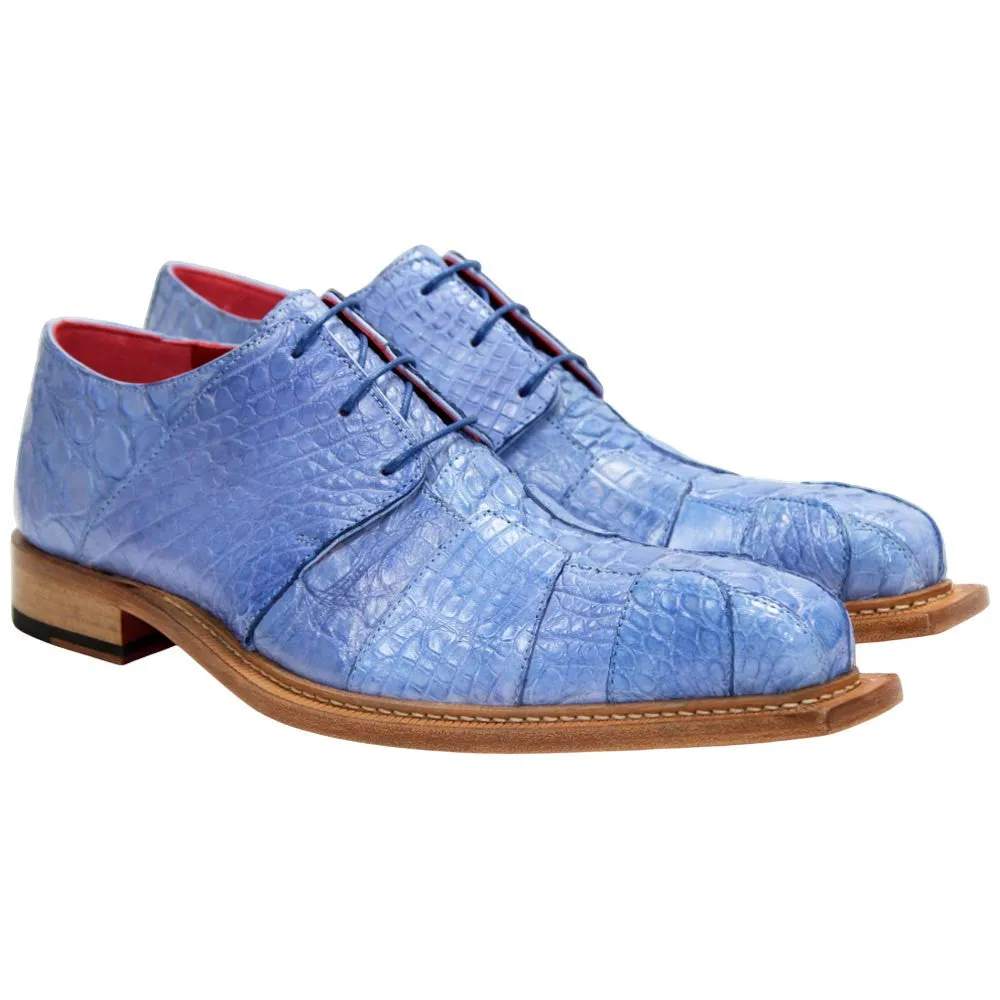 Genuine Alligator & Lizard Skin KINGSTON Blue Trendy Derby Shoes by Fennix of Italy Dress Shoes Military