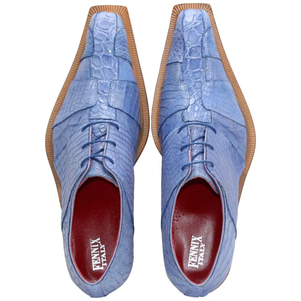 Genuine Alligator & Lizard Skin KINGSTON Blue Trendy Derby Shoes by Fennix of Italy Grey Dress Shoes