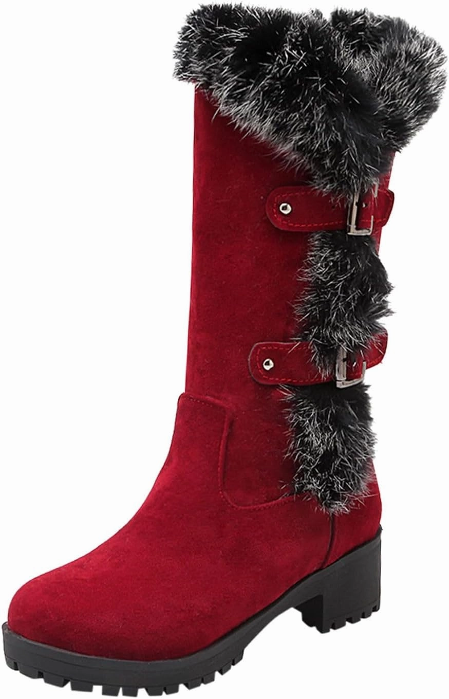 Zombie Combat Boots Cowgirl Boots Women's Keep Warm Hairy Suede Mid Calf Snow Boots Lace Low Block Heel Snow Winter Long Bootie