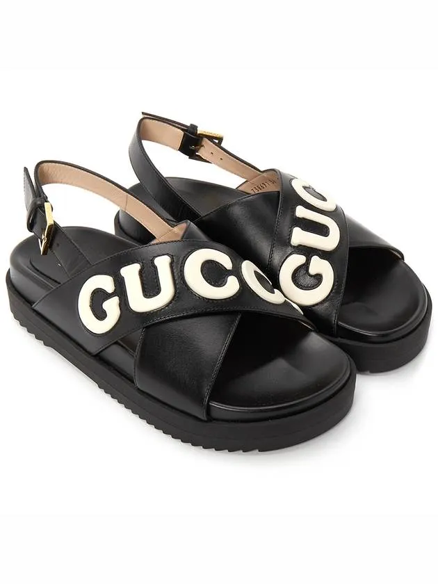 Rain Boots Pattern Gucci Women's Logo Leather Sandals Black