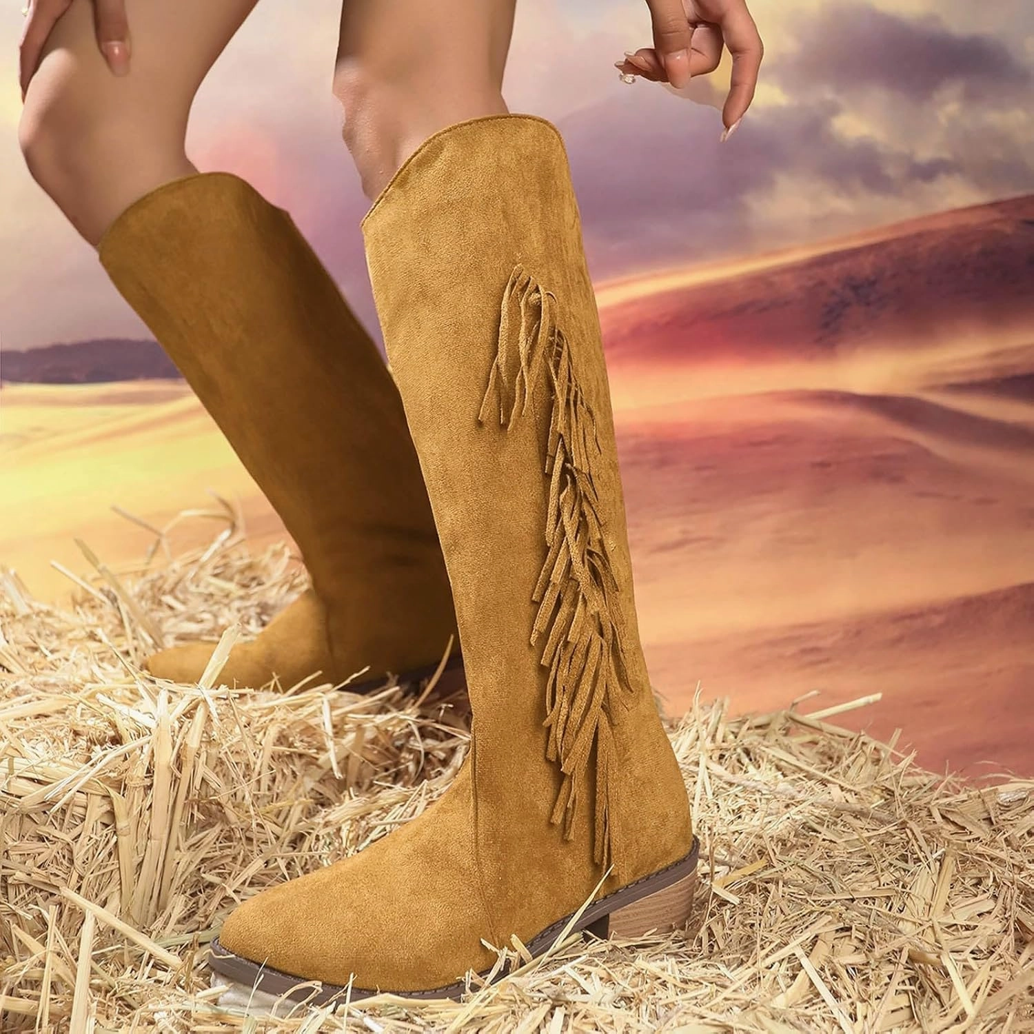 Airwalk Knee High Boots Knee High Boots Women Low Heel Mid Calf Boots for Women with Heel Fashion Trend Tassel Women's High Boots