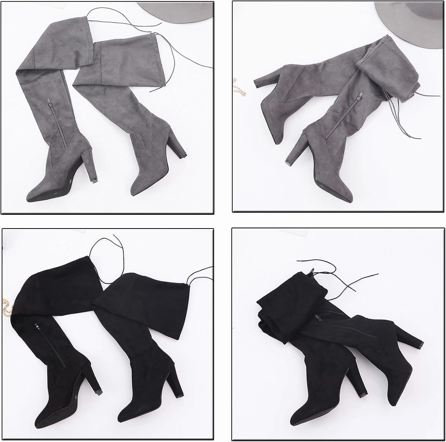 Lace Up Boots Knee High Flat Women's Suede Over The Knee Boots Round Toe Side Zipper Flat Booties Thigh High Boots for Women Chunky Bottom Slip On Knee High Boots Casual Non Slip Winter Fall Long Tall Boots