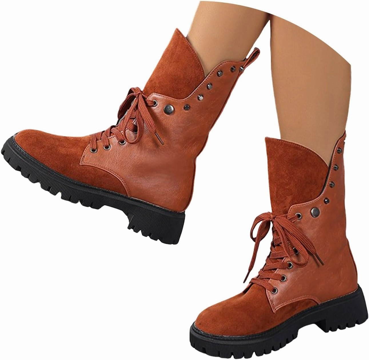 Thigh High Lace Up Combat Boots Hiking Boots Women Lug Sole Combat Boots Lace-Up Motorcycle Platform Ankle Short Booties Gothic Bootie