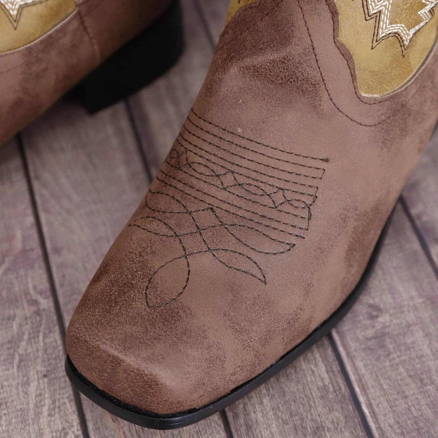 Warm Combat Boots Hiking Boots Women Slip-On Western Cowboy Boots Round Toe Low-Heeled Cowgirl Mid-Calf Short Suede Boots