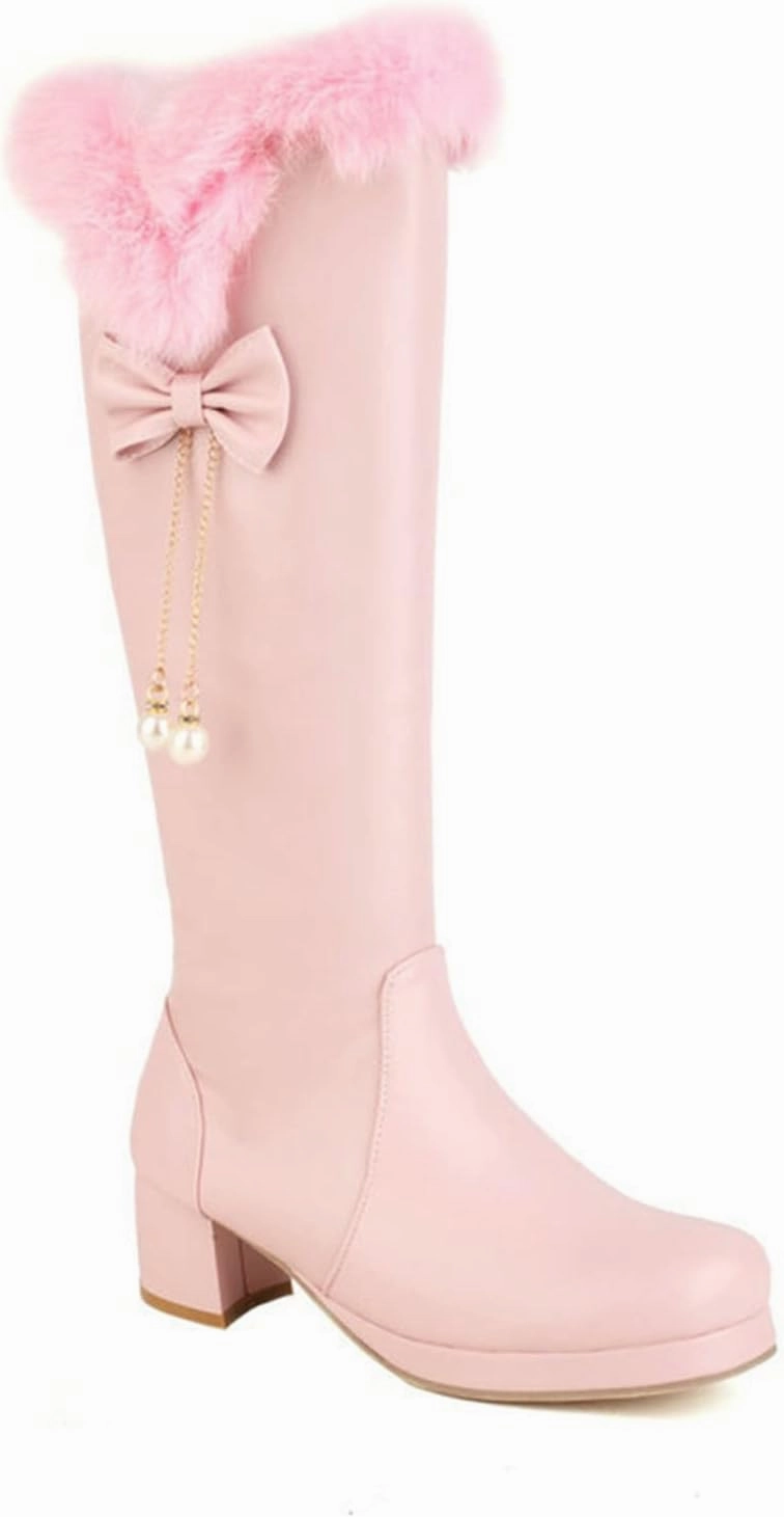 Ankle Boots for Women Comfy Rabbit Hair Thick Instep High Heel Sweet High Boots Padded Cotton Boots Warm Snow Boots Over The Knee Thigh High Boots Wide Calf