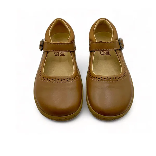 Wide Width Mary Janes Shoes Holly Mary Jane Kids Barefoot Shoe Tan Leather