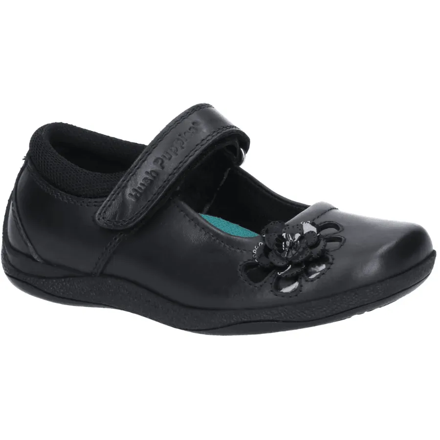 Bunny Mary Jane Shoes Hush Puppies Girls School Shoe Jessica Snr Black Leather
