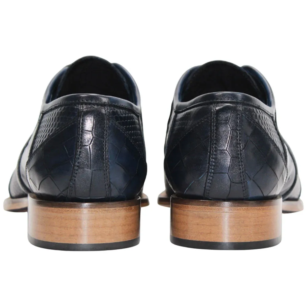 Dress Shoes For Spring Imperio Ocean Blue Calf-Skin Leather Print Oxfords | Duca Dress Shoes for Men