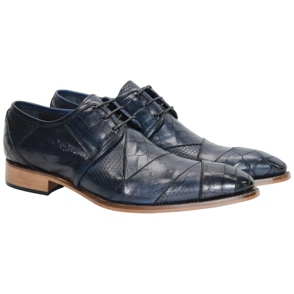 Imperio Ocean Blue Calf-Skin Leather Print Oxfords | Duca Dress Shoes for Men Rubber Sole Dress Shoes