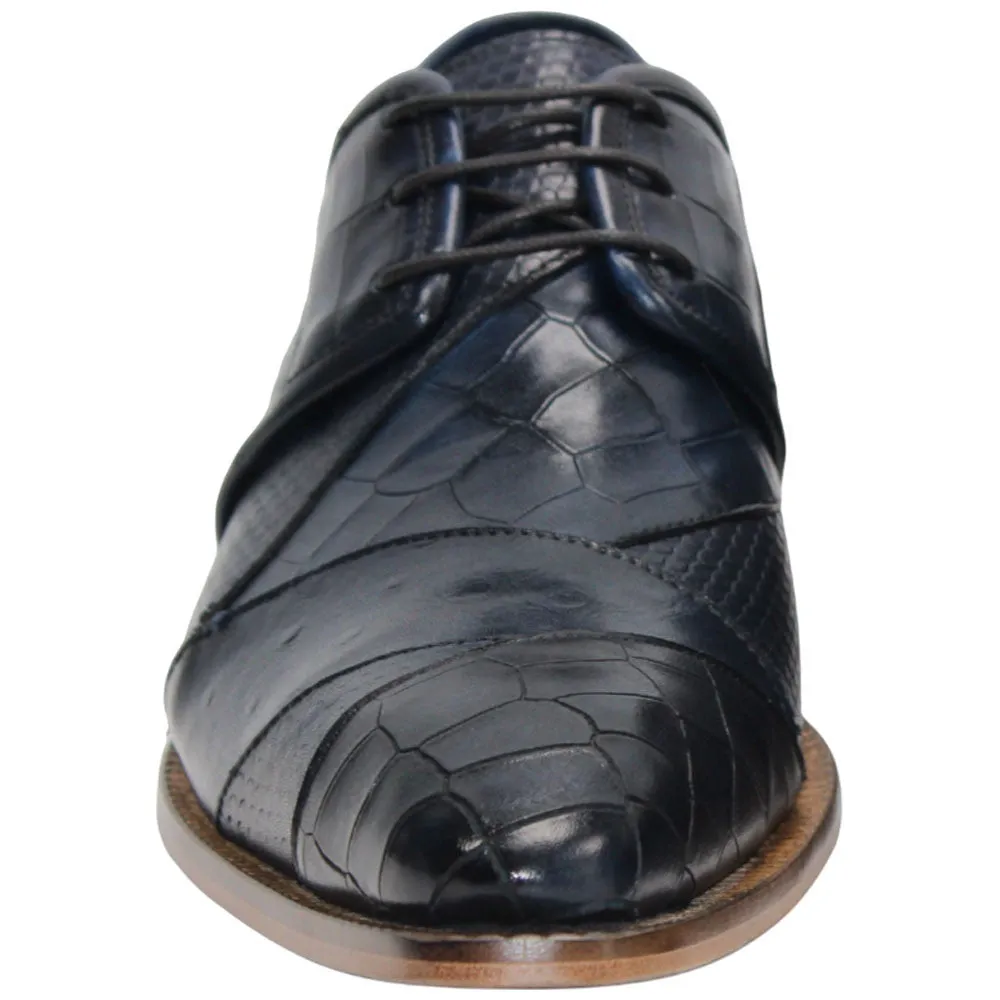 Dress Shoes Prom Imperio Ocean Blue Calf-Skin Leather Print Oxfords | Duca Dress Shoes for Men