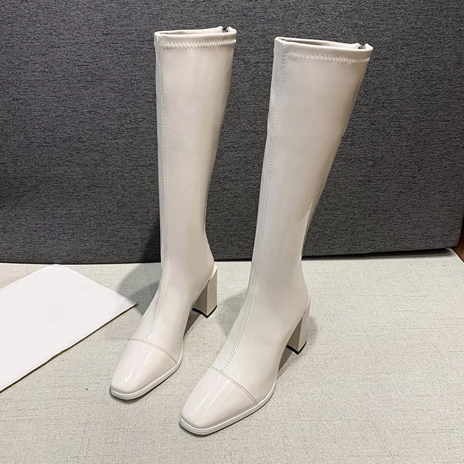 Women's Knee High Boots - Chunky Heel, Pointed Toe, Leather, Side Zipper - Winter Boots for Women High Heels Booties Knee High Ballet Boots