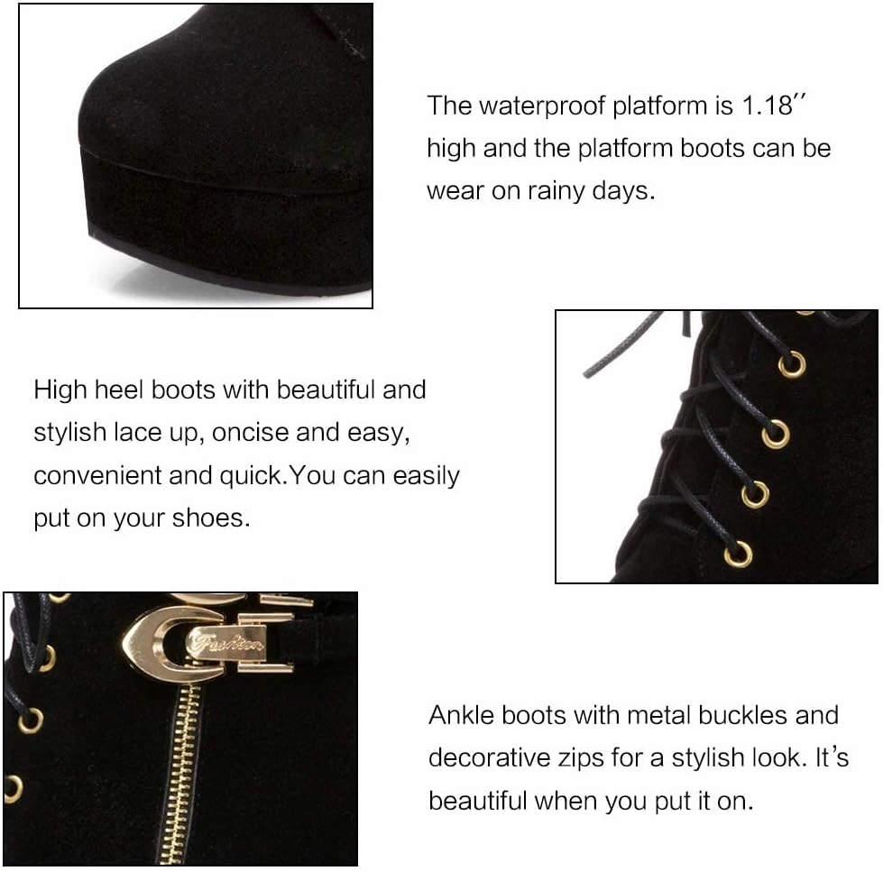 UOQAPRE Womens Ankle High Heel Boots Platform Wedges Chunky High Heels for Women Lace Up Ankle Booties Winter Shoes Cheap Flat Knee High Boots