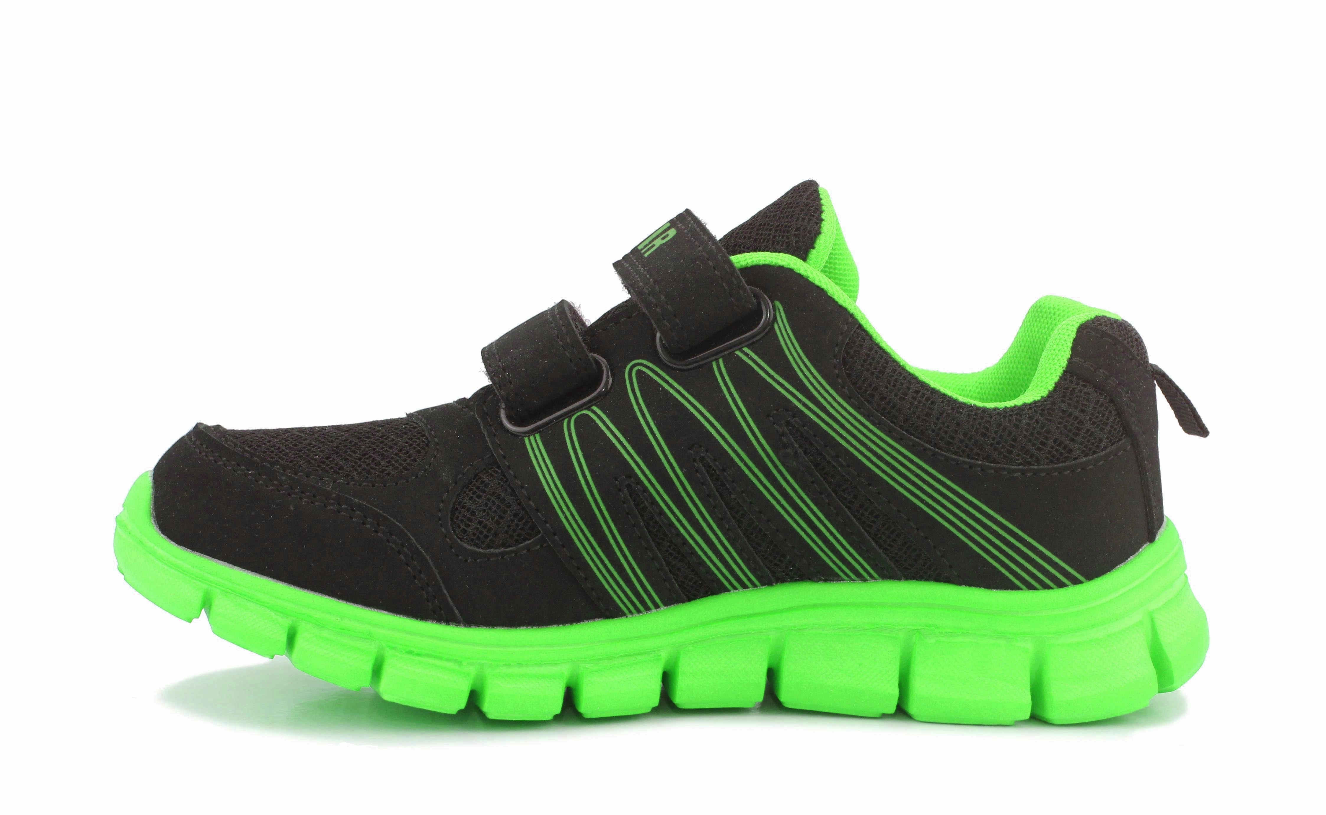 Kids Black Neon Green Youth Super Lightweight EVA Double Touch Fasten Strap Sports Trainers Running Shoe Store Atlanta Ga