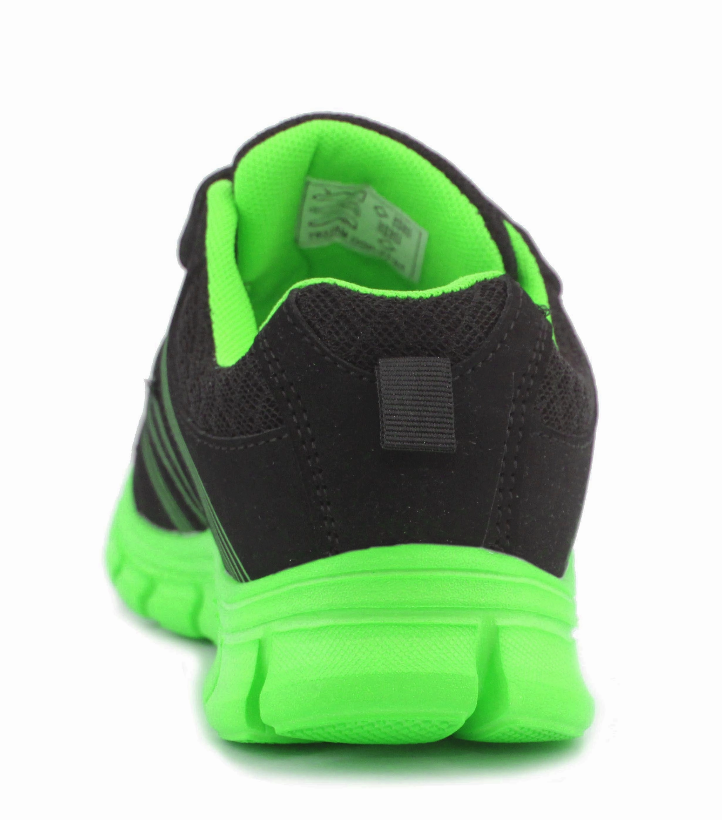 Kids Black Neon Green Youth Super Lightweight EVA Double Touch Fasten Strap Sports Trainers High Arches Running Shoes