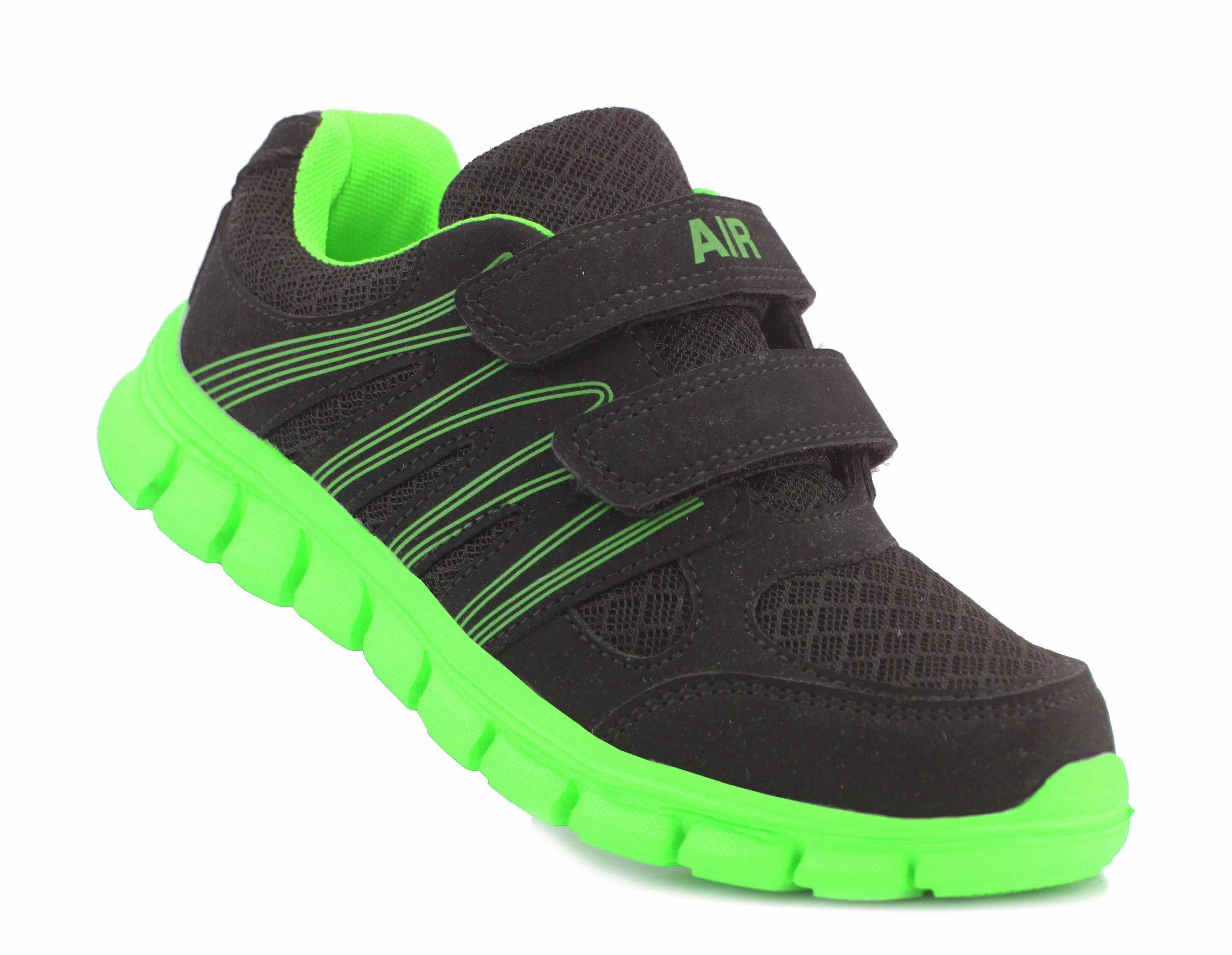 Kids Black Neon Green Youth Super Lightweight EVA Double Touch Fasten Strap Sports Trainers Running