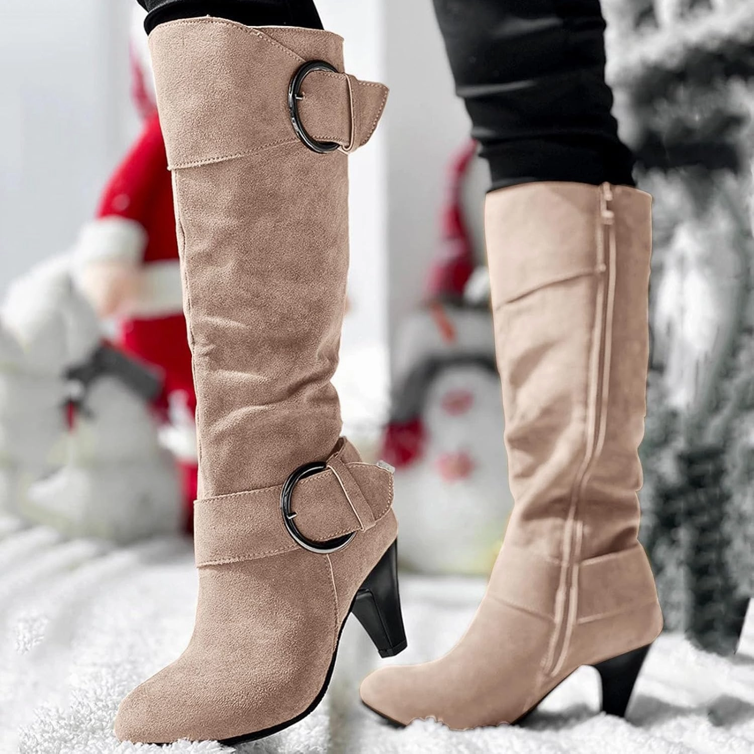 Knee High Boots Women High Heel Fashion Belt Buckle Wine Glass Heel Pointed Toe Solid Color Thigh High Knee Boots Lilah Knee High Boot