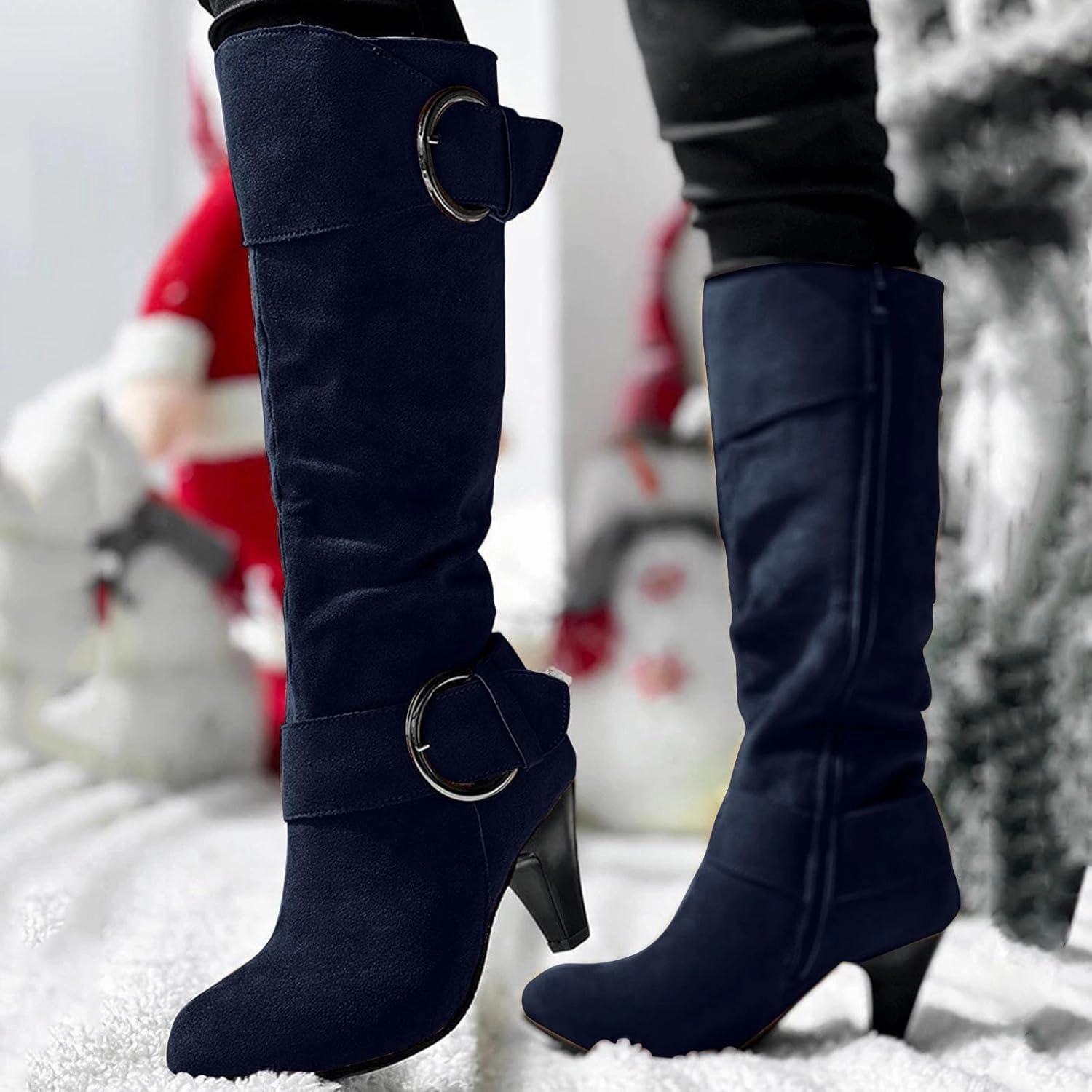 Knee High Boots Women High Heel Fashion Belt Buckle Wine Glass Heel Pointed Toe Solid Color Thigh High Knee Boots Brown Boots Knee High Heel