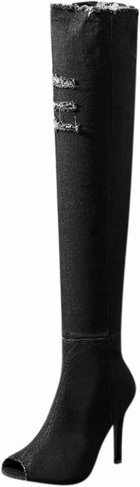 Collin Water Resistant Knee High Lug Boot Knee High Boots Women Low Heel Winter Boots for Women Fashion Open Cowboy Knee High Boots Skinny Open Toe Shoes