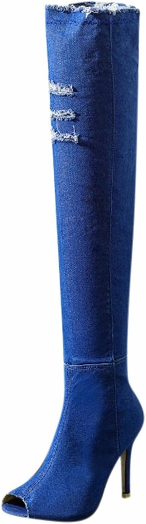 Knee High Boots Women Low Heel Winter Boots for Women Fashion Open Cowboy Knee High Boots Skinny Open Toe Shoes Sarto Andria Knee High Boot