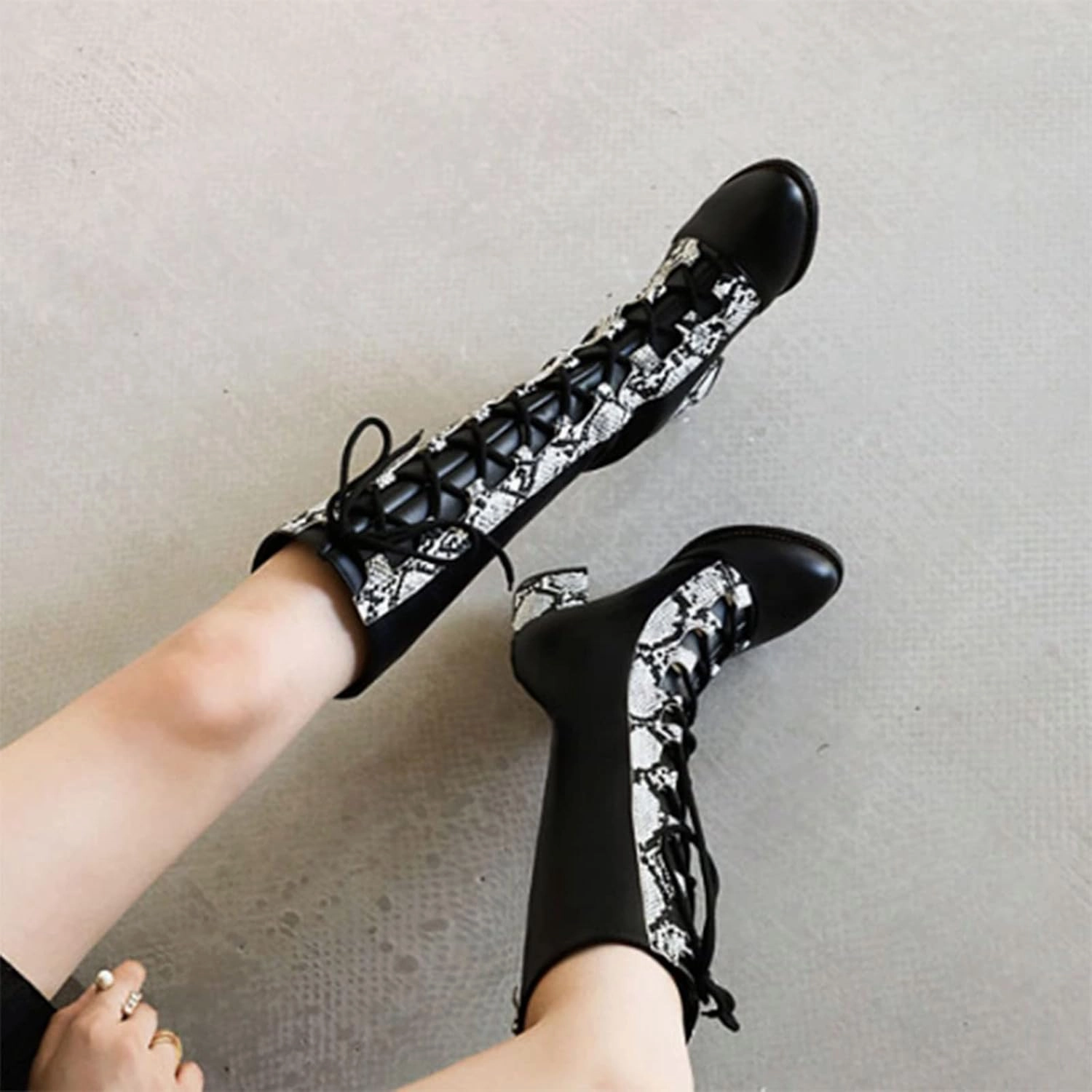 Narrow Calf Knee High Boots Uk Knee High Boots Women Thigh High Boots Pu Round Toe Lace Up Boots Fal Boots 2024 Winter Women Boots Fashion Boots