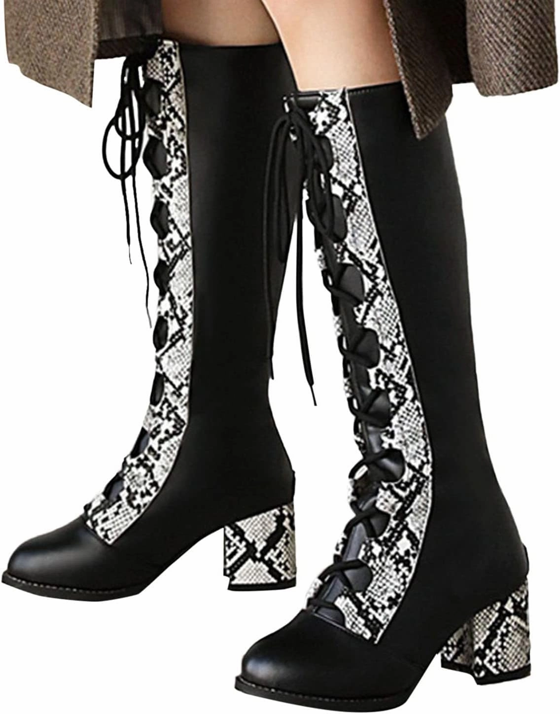 Knee High Boots Women Thigh High Boots Pu Round Toe Lace Up Boots Fal Boots 2024 Winter Women Boots Fashion Boots Knee High Boots With Outfits
