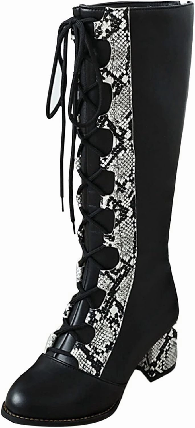 Knee High Boots Without Heels Knee High Boots Women Thigh High Boots Pu Round Toe Lace Up Boots Fal Boots 2024 Winter Women Boots Fashion Boots