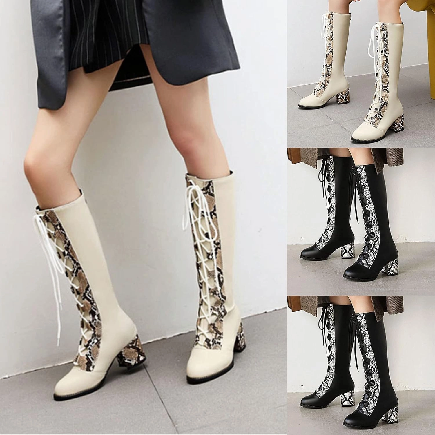 Casual Knee High Boots Outfit With Jeans Knee High Boots Women Thigh High Boots Pu Round Toe Lace Up Boots Fal Boots 2024 Winter Women Boots Fashion Boots