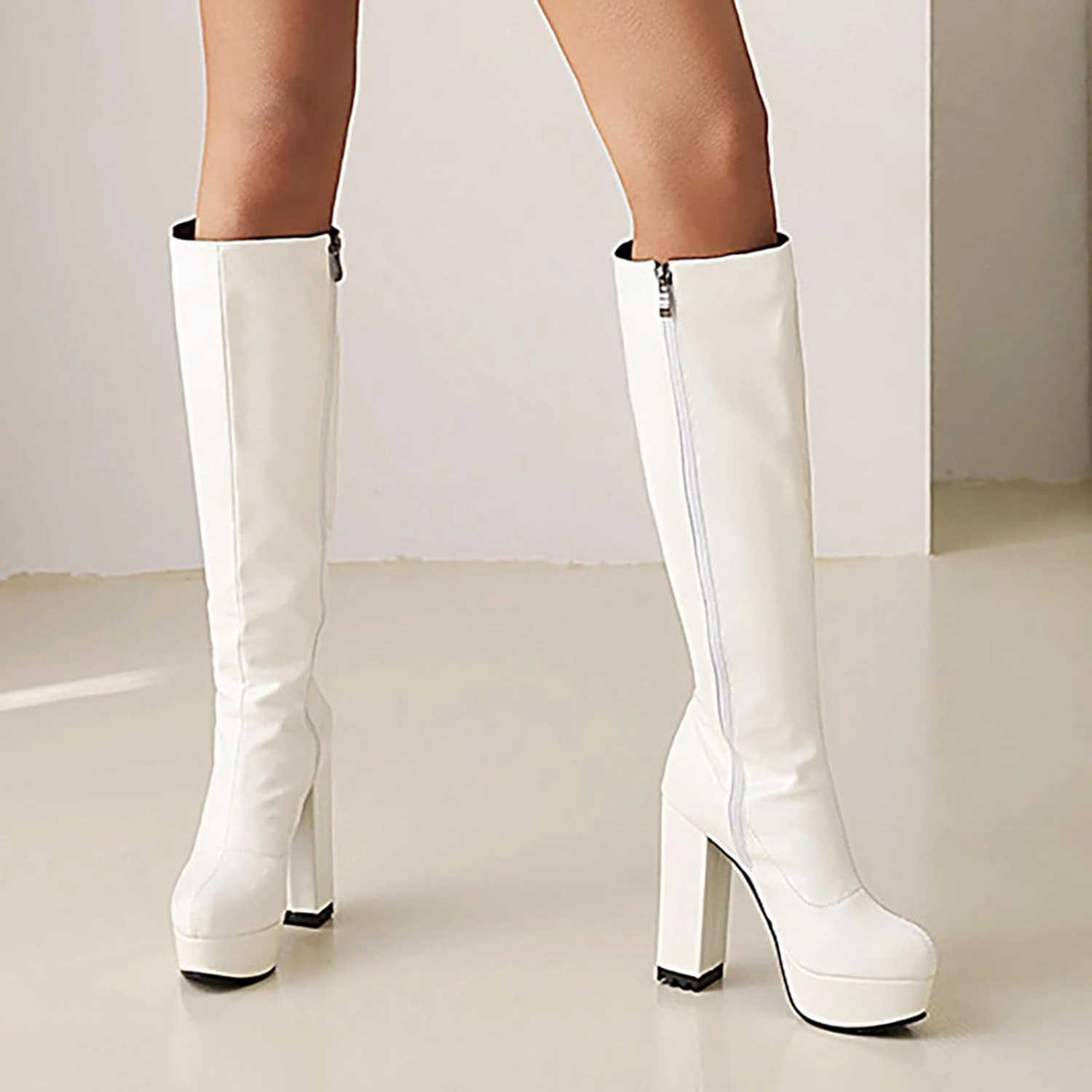 Knee High Boots Women Winter Boots for Women Big Size Thigh High Boots Candy Color PU Leather Super High Heel Boots High Knee Boots No Heel