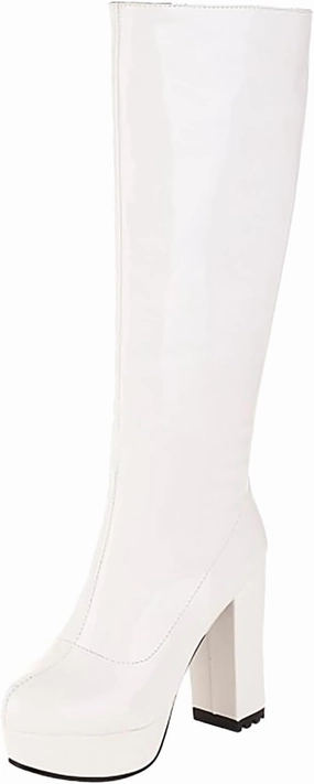 Knee High Wide Calf Boots Uk Knee High Boots Women Winter Boots for Women Big Size Thigh High Boots Candy Color PU Leather Super High Heel Boots