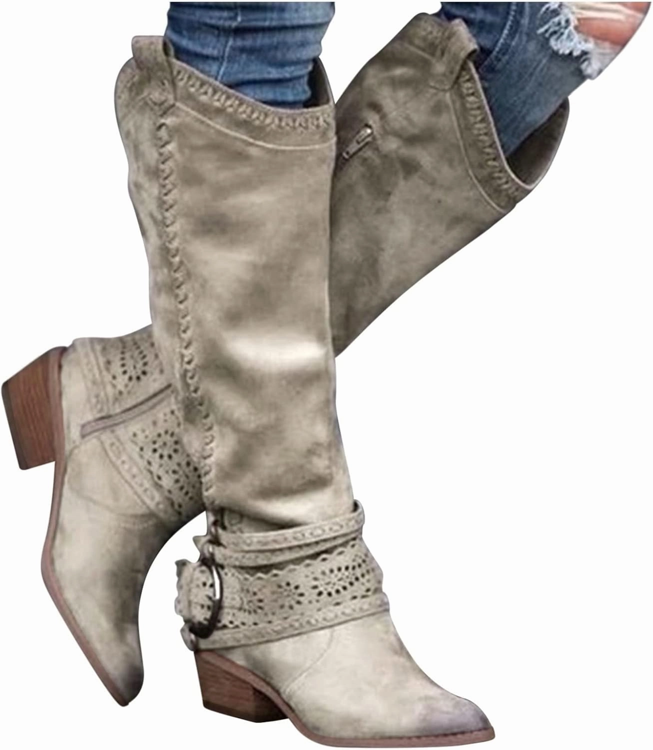 Knee High Cowboy Boots for Women Cowgirl Boots Women Fashion Western Pointed Toe Knee High Chunky Heels Cowboy Boots High Knee Boot Heels