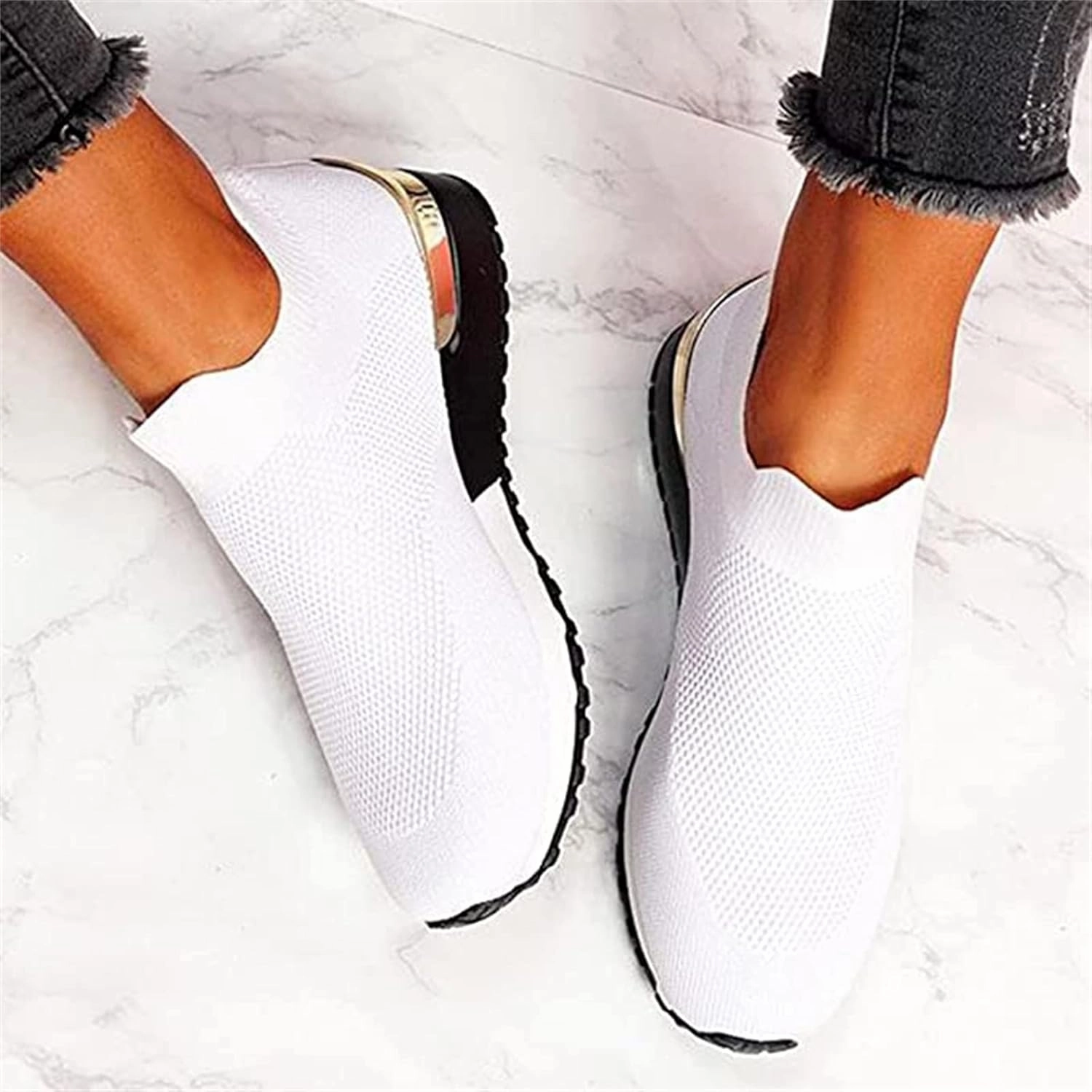 Perforated Slip On Sneakers Ladmiple Running Shoes Womens Slip On Walking Shoes Lightweight Sock Sneakers Comfort Fashion Tennis Athletic Gym Shoes