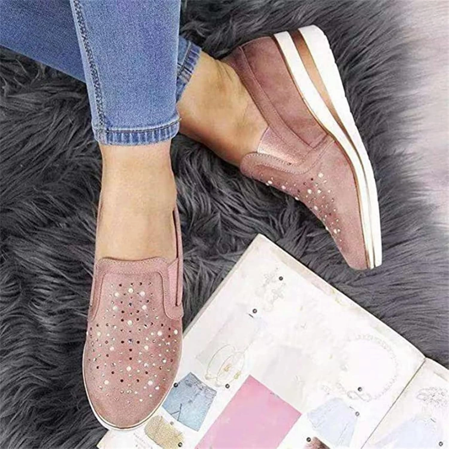 Ladmiple Shoes For Women Sneakers Slip Ons Walking Running Shoes Non Slip Tennis Fashion Sneakers Slip On Platform Shoes Slip On Casual Comfort Shoes