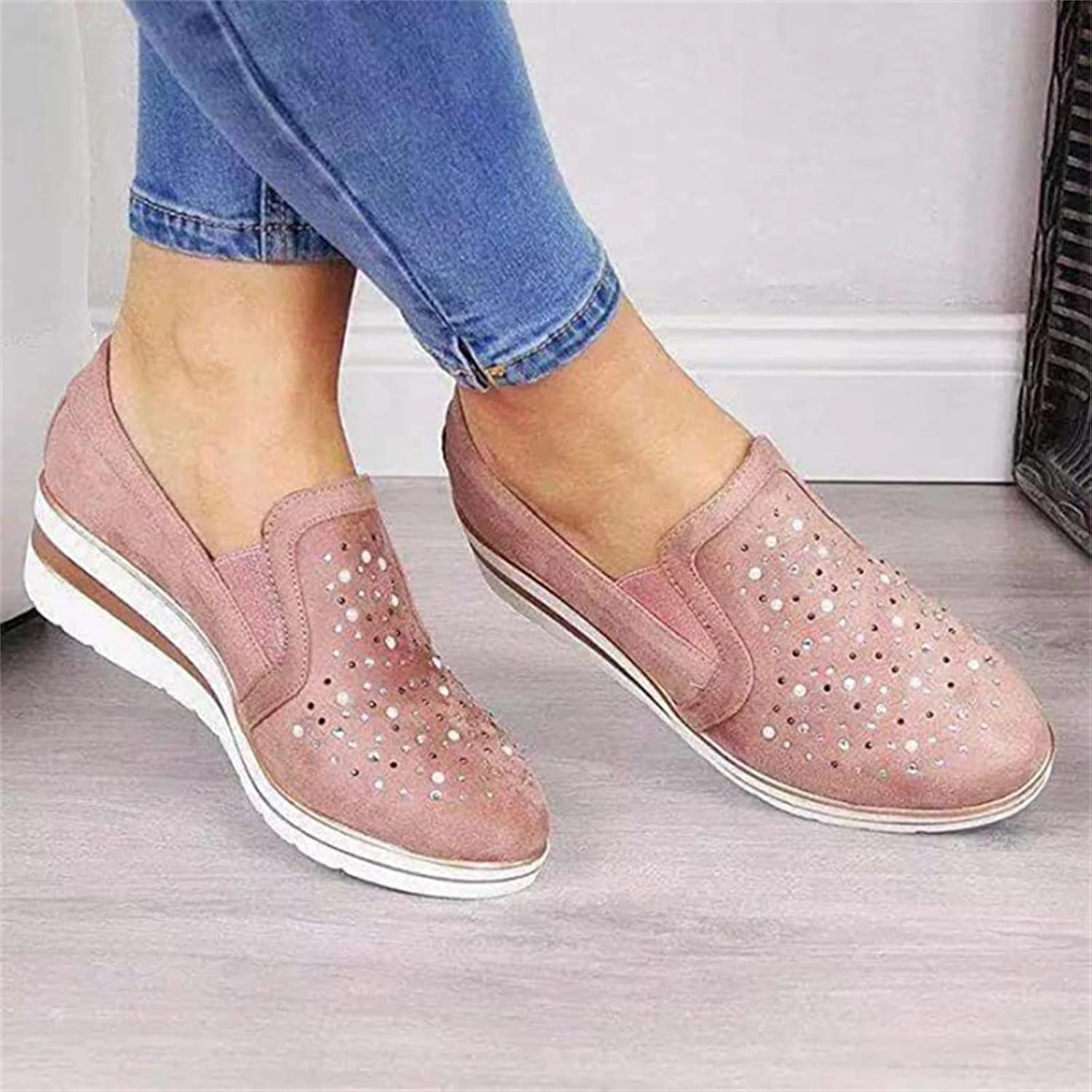 Ladmiple Shoes For Women Sneakers Slip Ons Walking Running Shoes Non Slip Tennis Fashion Sneakers Slip On Platform Shoes Floral Slip On Sneakers