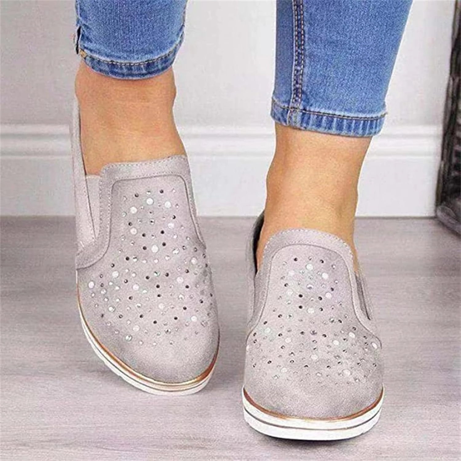 Ladmiple Shoes For Women Sneakers Trendy Fashion Slip on Walking Shoes Casual Summer Lace Low Platform Flats Loafers Arch Support Slip On