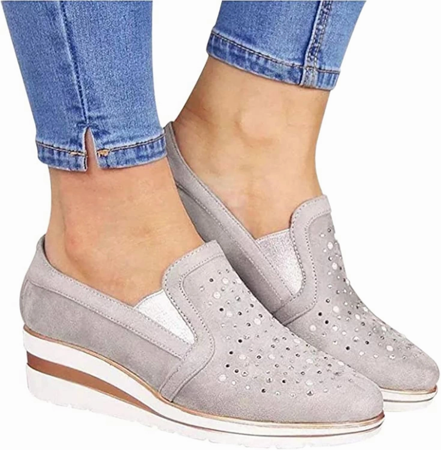 Ladmiple Shoes For Women Sneakers Trendy Fashion Slip on Walking Shoes Casual Summer Lace Low Platform Flats Loafers Summer Casual Slip On Shoes