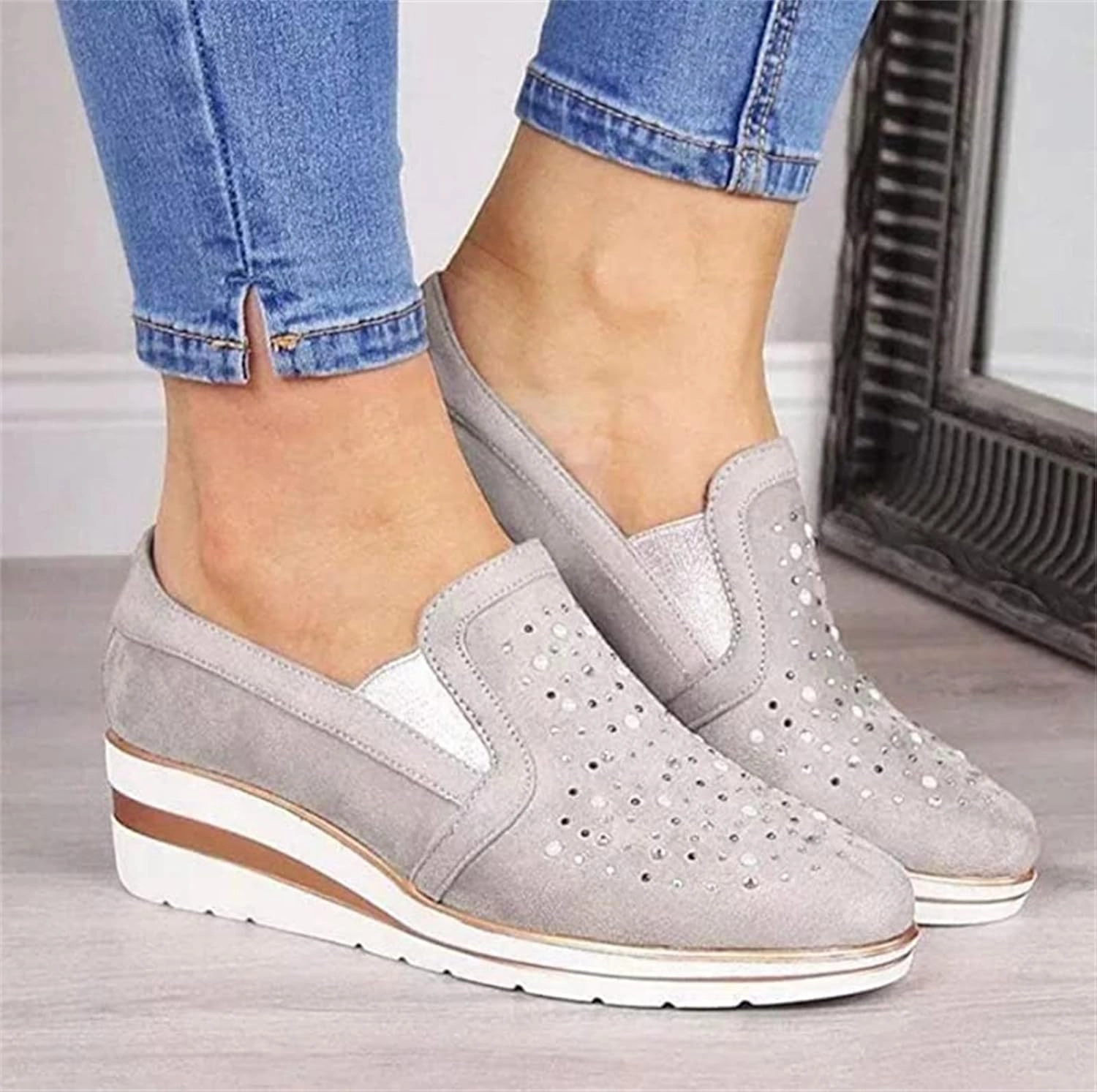 Ladmiple Shoes For Women Sneakers Trendy Fashion Slip on Walking Shoes Casual Summer Lace Low Platform Flats Loafers Sale Sneakers Slip On Slip Ons Slip-ons Slip On Slip Ons Slip On Sneaker Slip Ons Walking Slip On