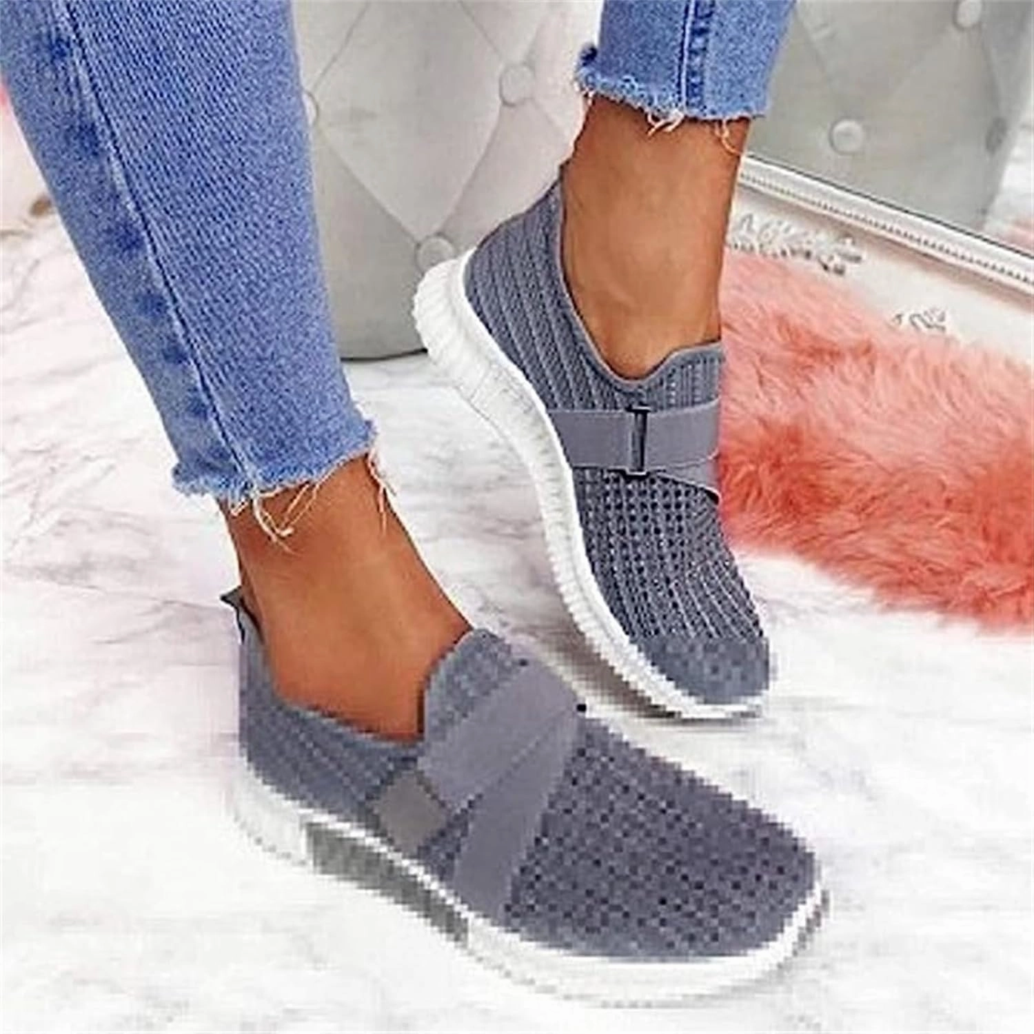 Mary Jane Slip On Flats Ladmiple Tennis Shoes Womens Slip Ons Sneakers Walking Running Breathable Lightweight Mesh Gym Non Slip Workout Shoes