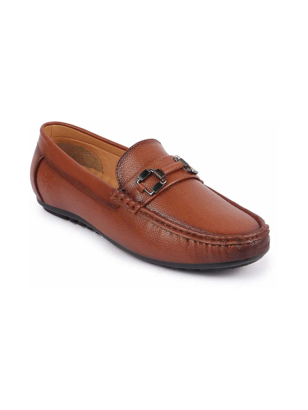 Platfrom Loafers Men Tan Textured Design Horsebit Buckle Casual Classic Slip On Moccasins and Loafers