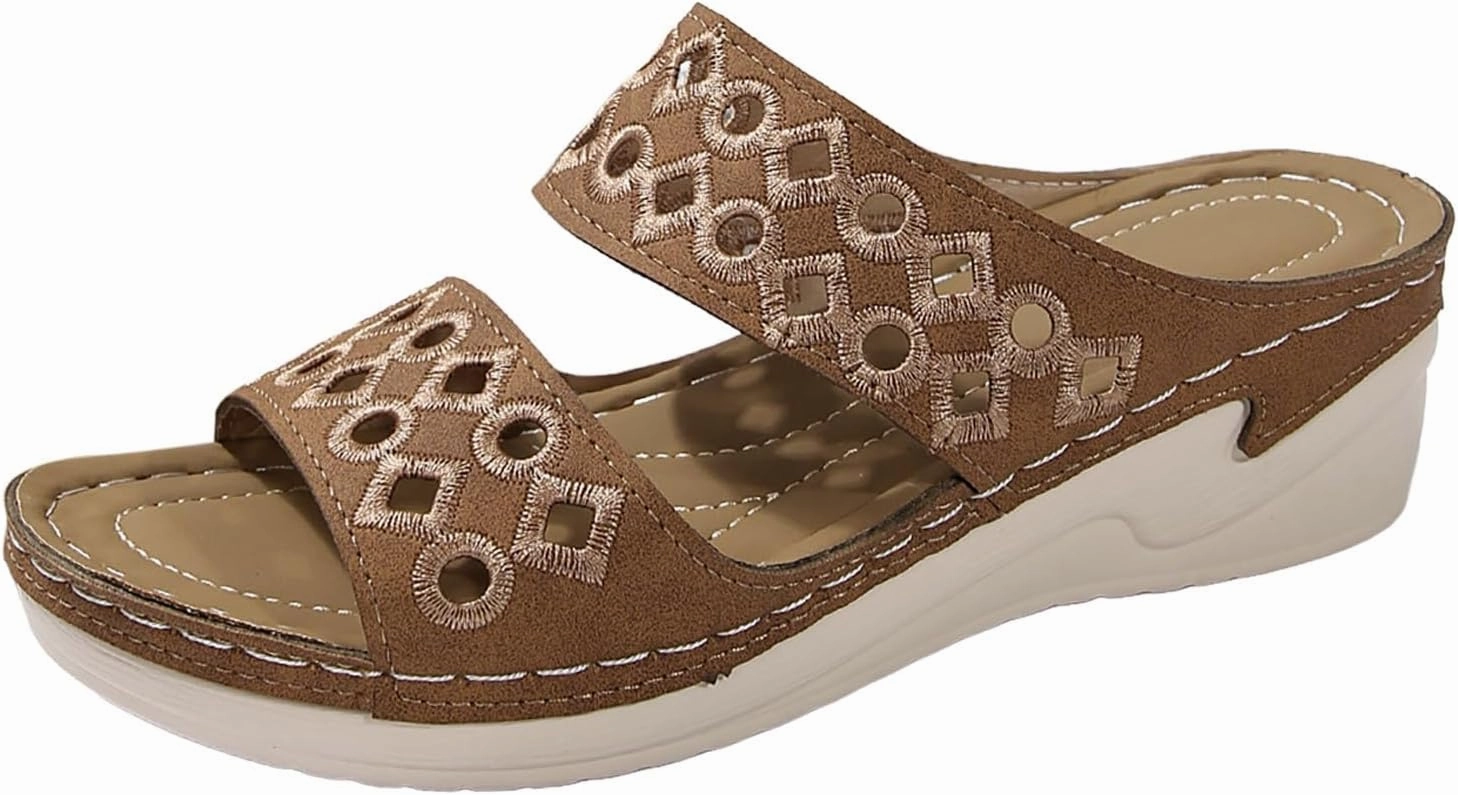 Women's Comfortable Walking Sandals Low Wedge Sandals For Women with Arch Support Casual Slip On Slides for Women Recovery Sandals Plantar Fasciitis Slippers Summer Beach Shoes Larry Johnson Tennis Shoes