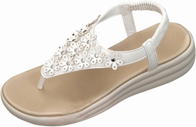 Flip Flops With A Back Boho Orthotic Sandals Womens Cute Flower Appliques Elastic Flats T-Strap Thong Summer Dressy Comfy Walking Shoes New